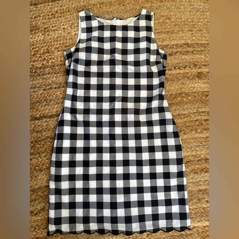 Talbots 8 Petite Black & White Buffalo Plaid Sleeveless Shift Dress